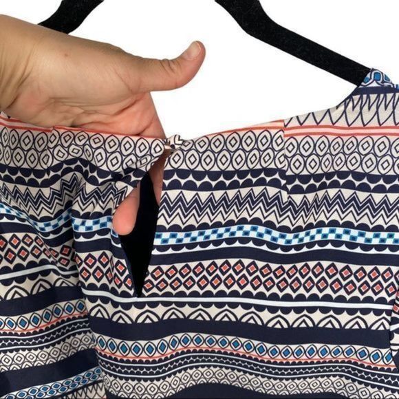 J.Crew Factory Blue and Coral Mixed Print Striped Shift Dress Sz 4 - Picture 8 of 8